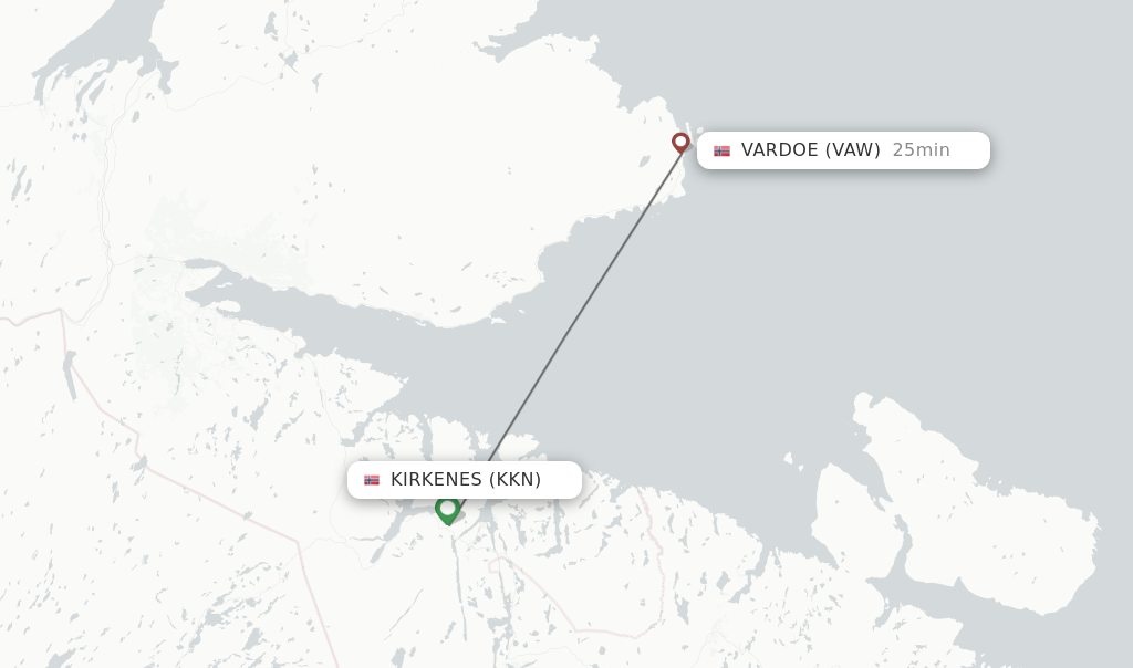 Flights from Kirkenes to Vardoe route map