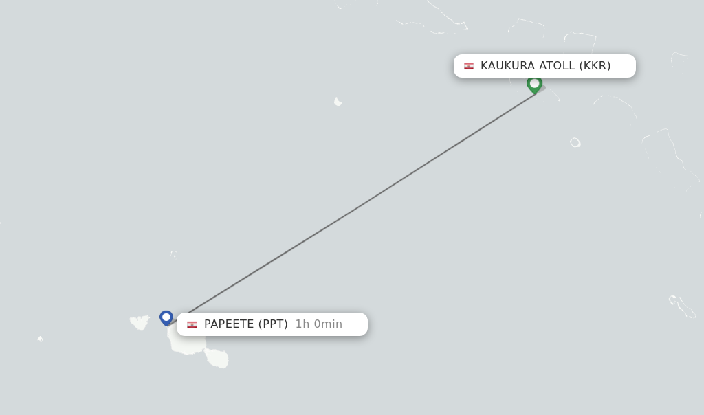 Flights from Kaukura Atoll to Papeete route map