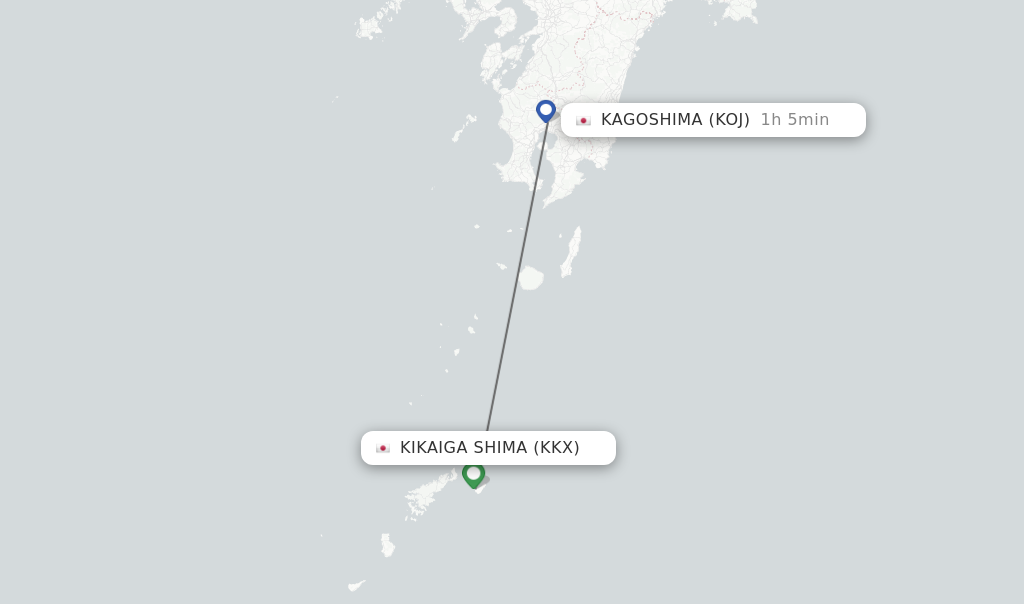 Flights from Kikaiga Shima to Kagoshima route map