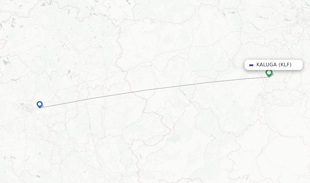 Route map with flights from Kaluga with Severstal Avia