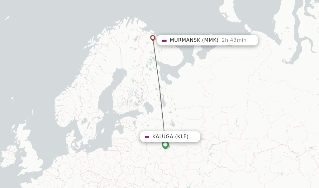 Flights from Kaluga to Murmansk route map