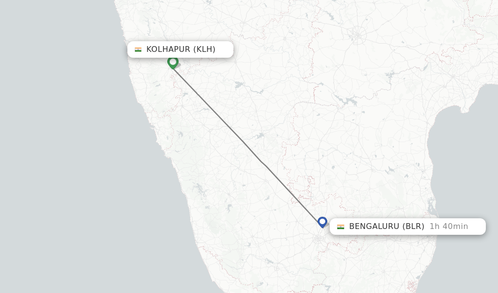 Flights from Kolhapur to Bengaluru route map
