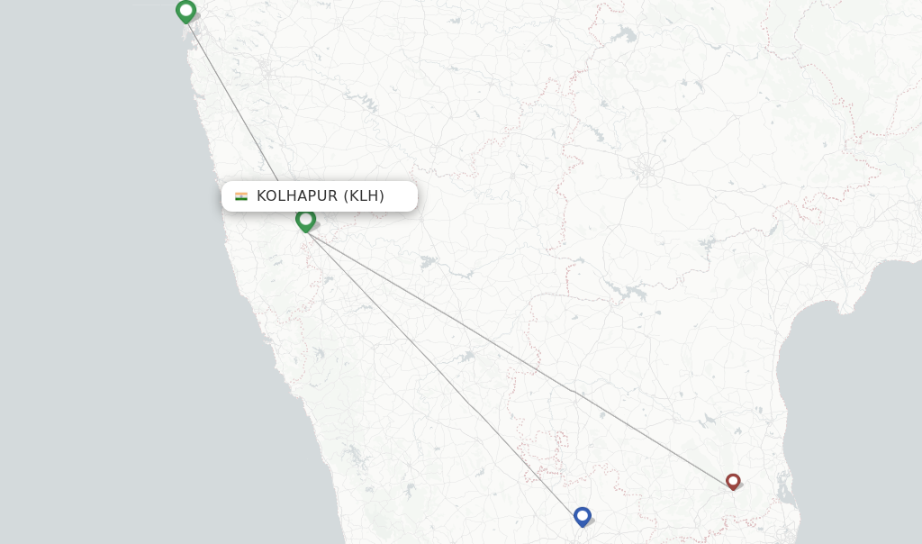 Route map with flights from Kolhapur with Star Air