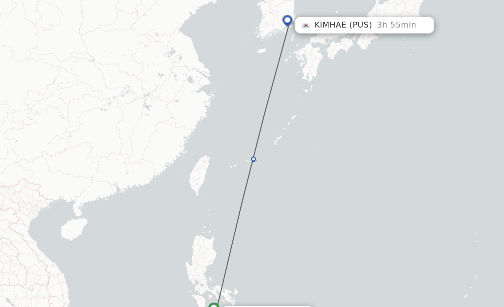 Flights from Kalibo to Busan route map