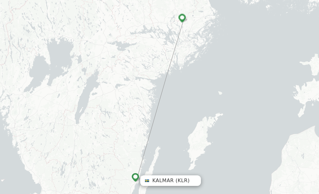 Route map with flights from Kalmar with SAS