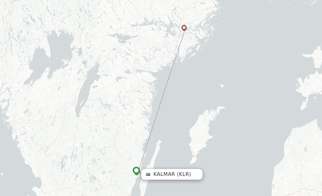 Route map with flights from Kalmar with BRA