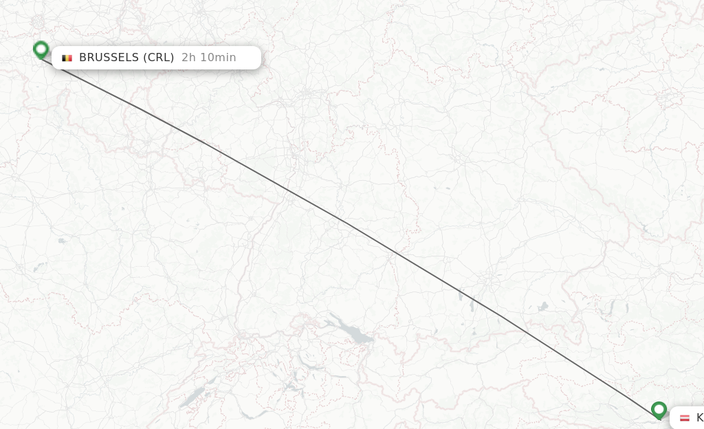 Flights from Klagenfurt to Brussels route map