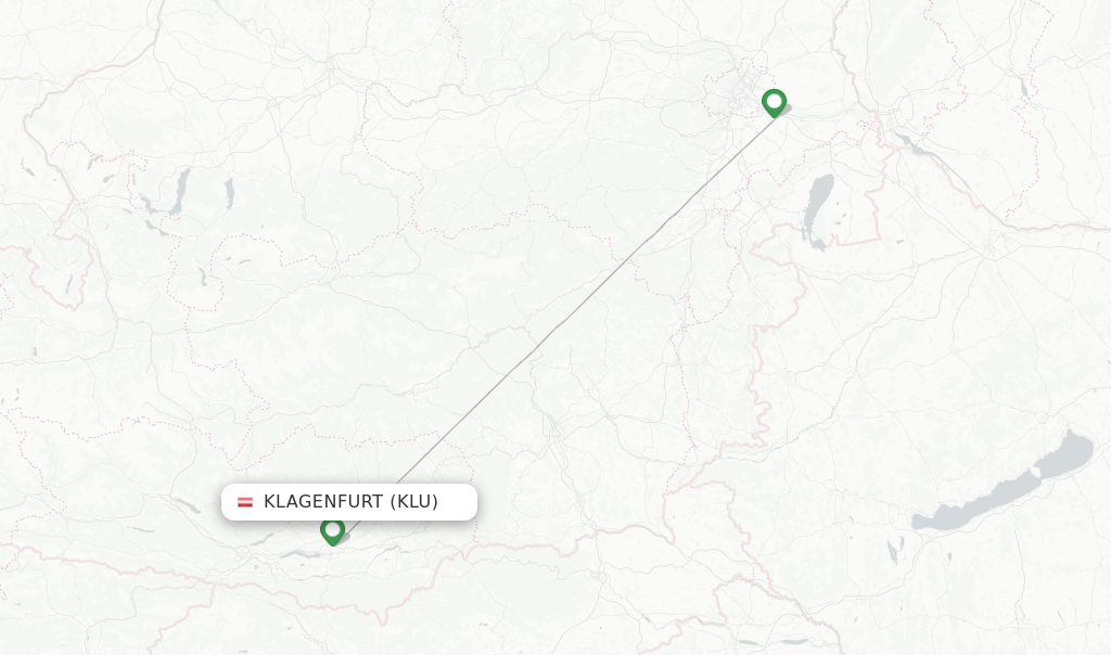 Route map with flights from Klagenfurt with Austrian