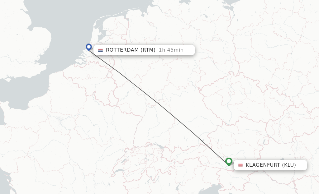 Flights from Klagenfurt to Rotterdam route map