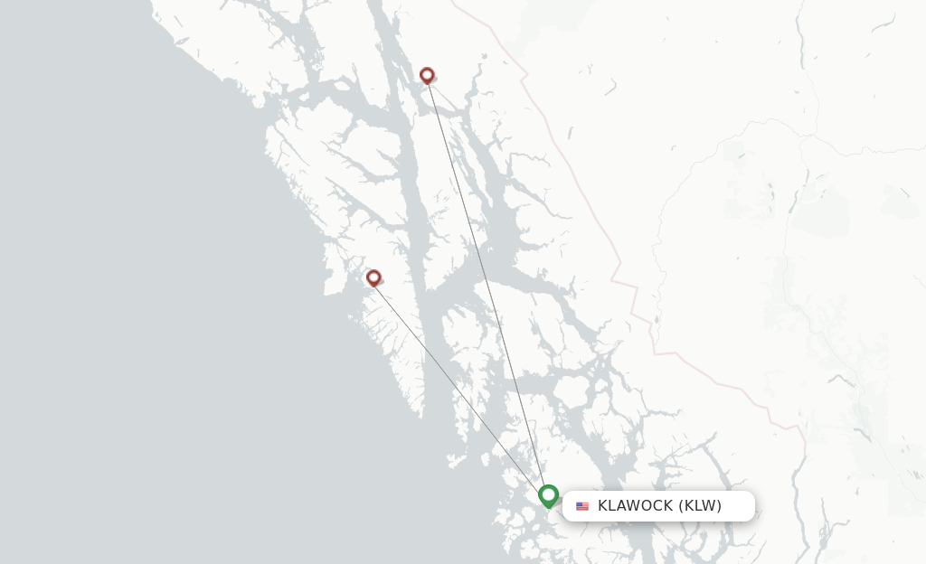 Route map with flights from Klawock with Alaska Seaplanes
