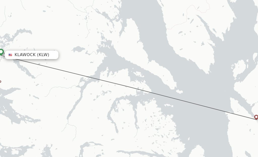 Flights from Klawock to Ketchikan route map