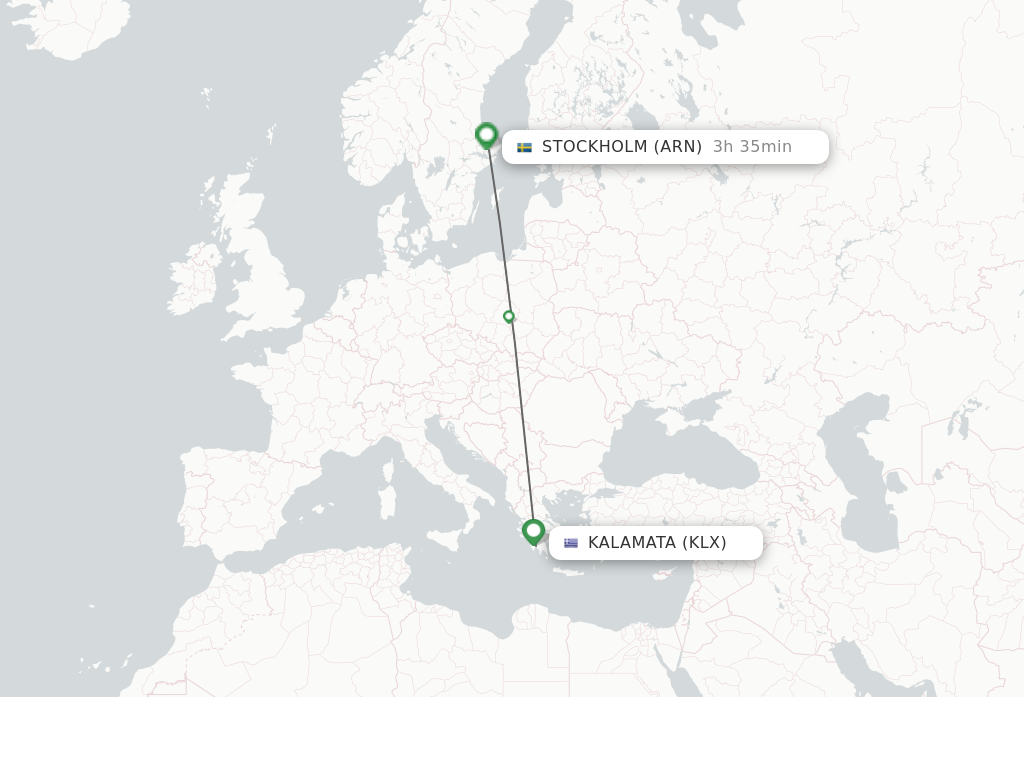 Flights from Kalamata to Stockholm route map
