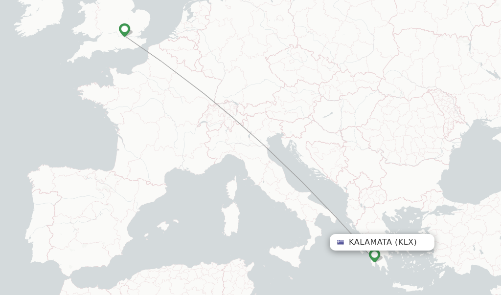 Route map with flights from Kalamata with British Airways