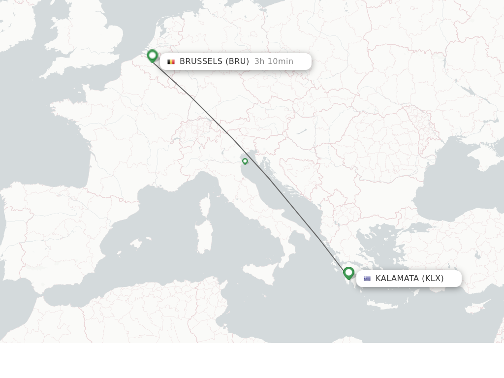 Flights from Kalamata to Brussels route map
