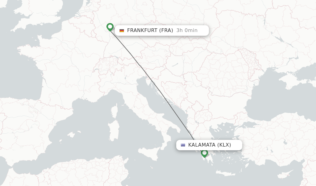 Flights from Kalamata to Frankfurt route map