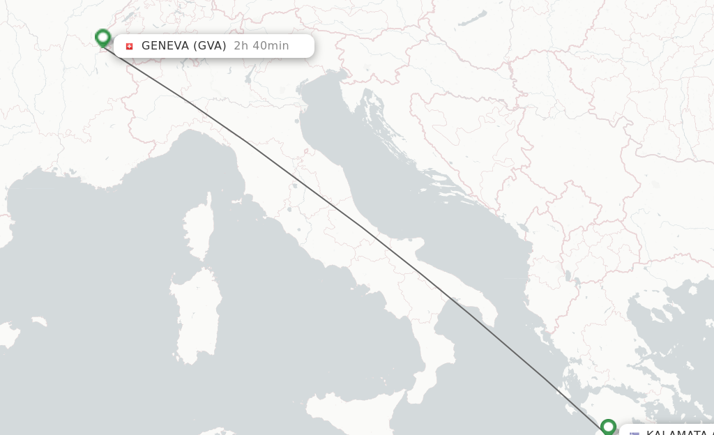Flights from Kalamata to Geneva route map