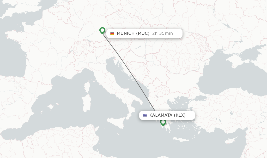 Flights from Kalamata to Munich route map