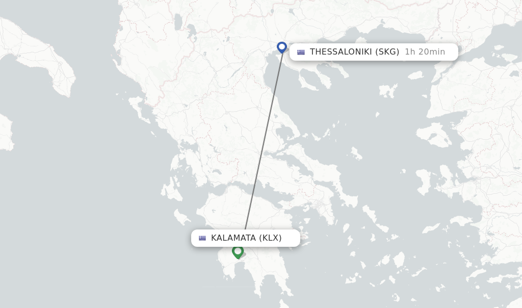 Flights from Kalamata to Thessaloniki route map
