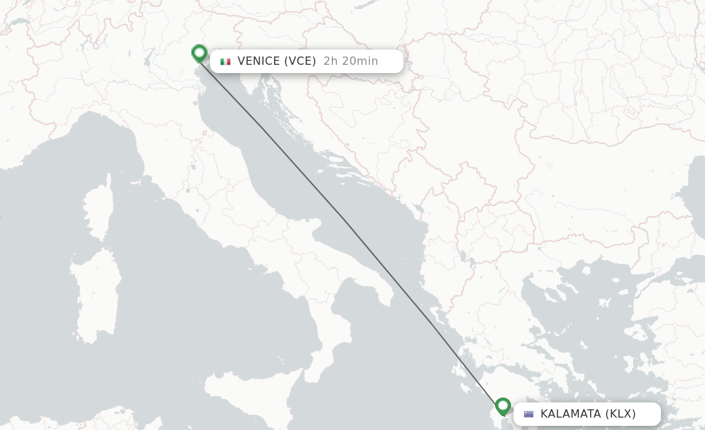 Flights from Kalamata to Venice route map