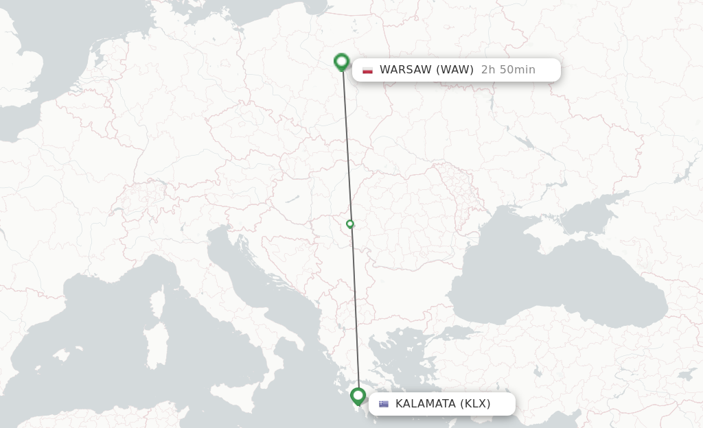 Flights from Kalamata to Warsaw route map
