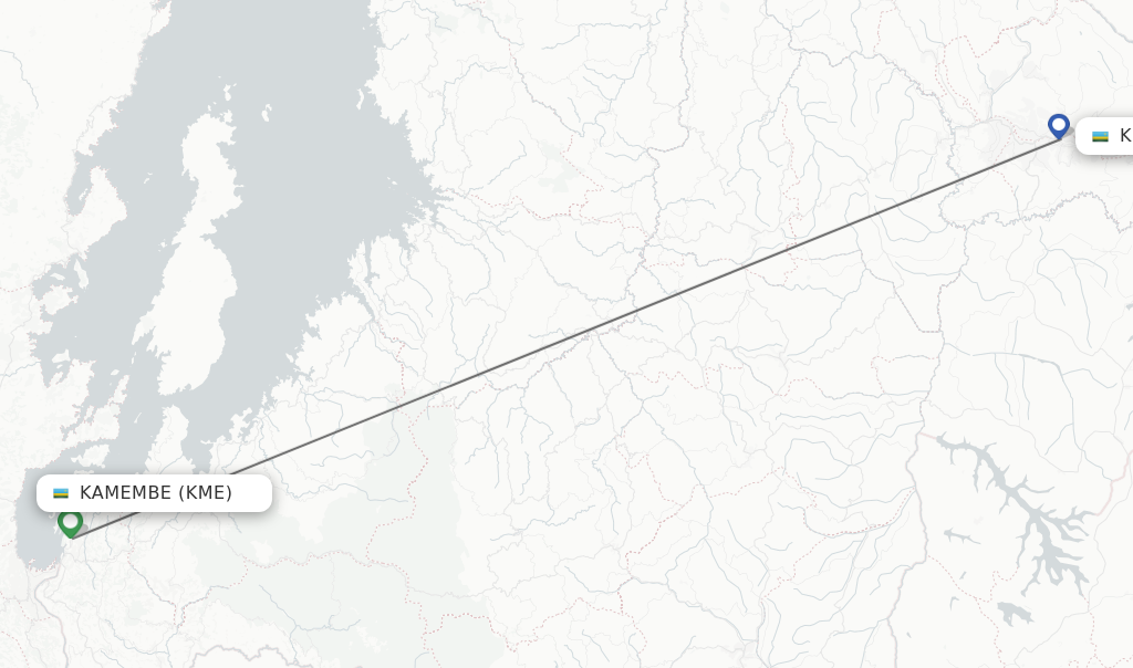 Flights from Kamembe to Kigali route map