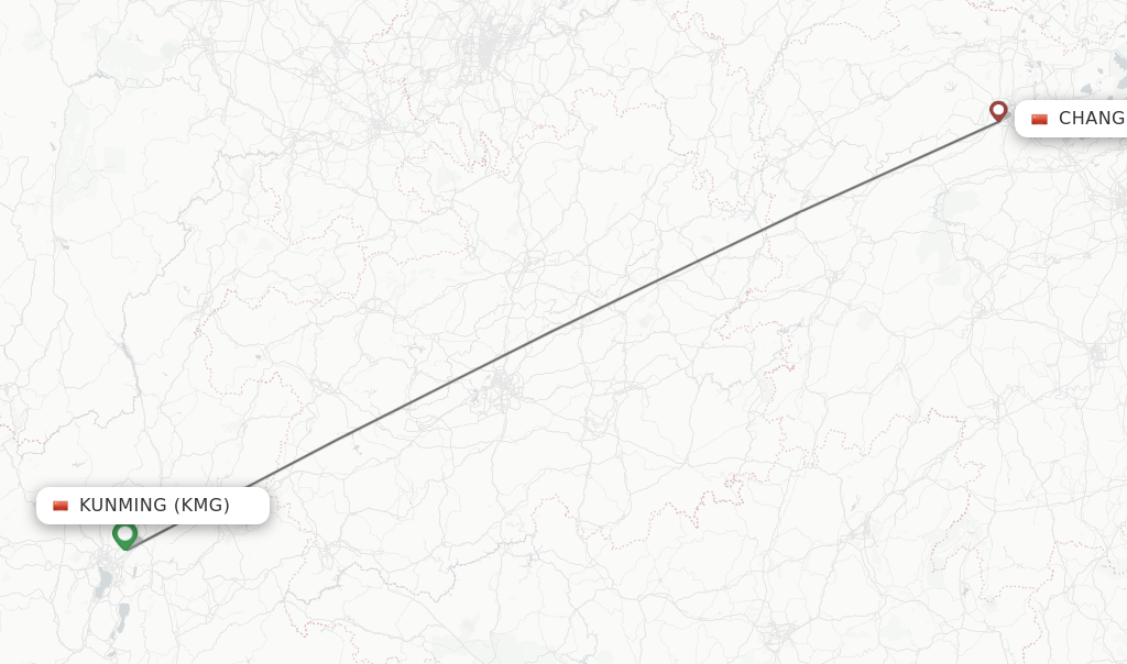 Flights from Kunming to Changde route map