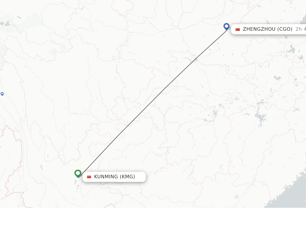 Flights from Kunming to Zhengzhou route map