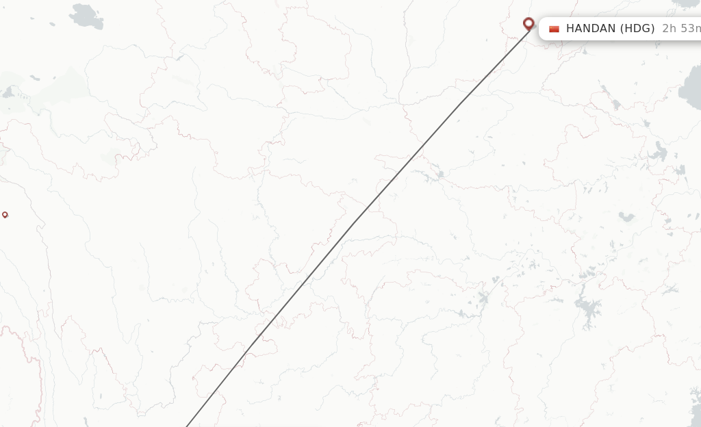 Flights from Kunming to Handan route map