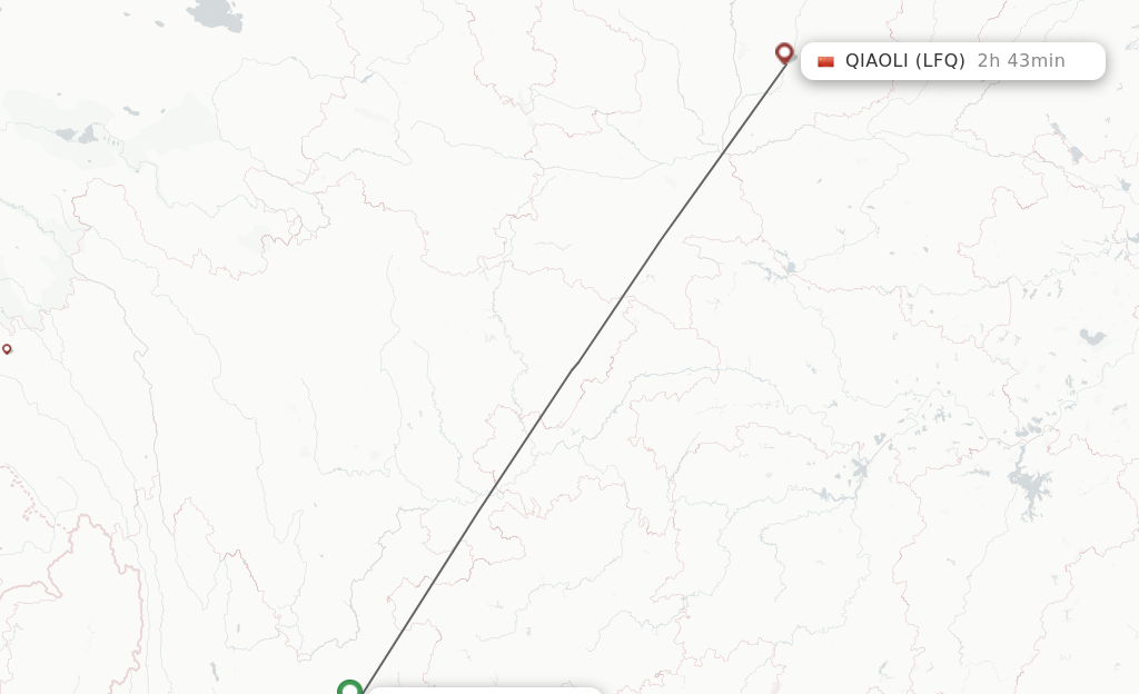 Flights from Kunming to Qiaoli route map