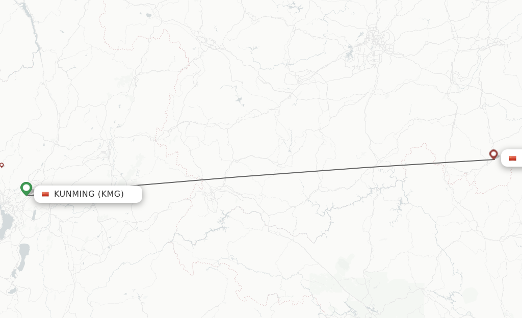 Flights from Kunming to Libo City route map