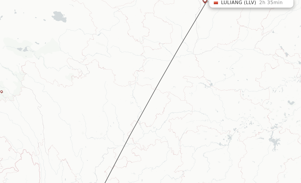 Flights from Kunming to Luliang route map
