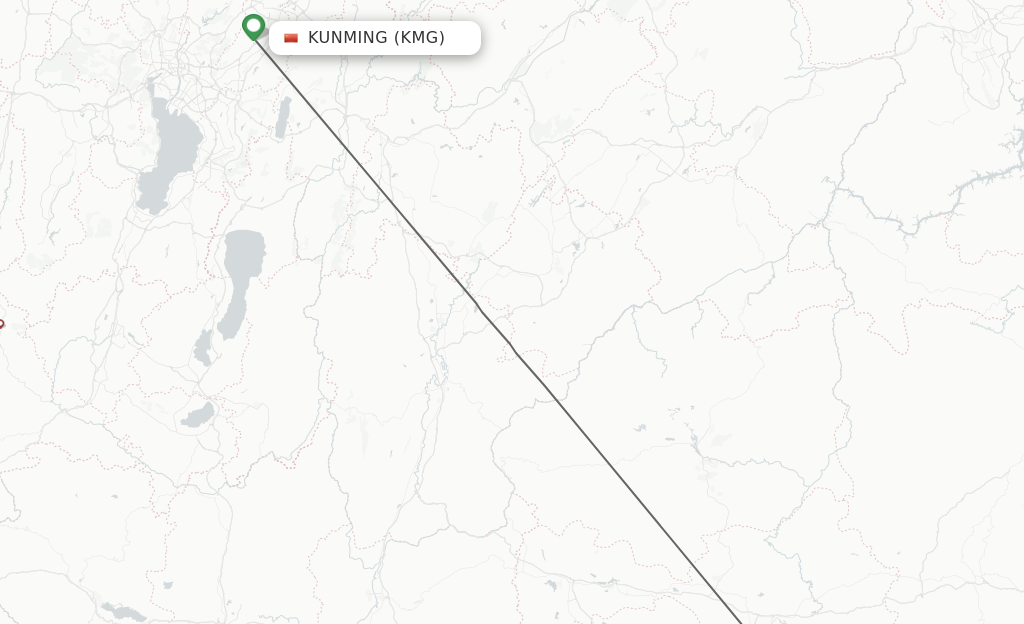 Flights from Kunming to Wenshan route map