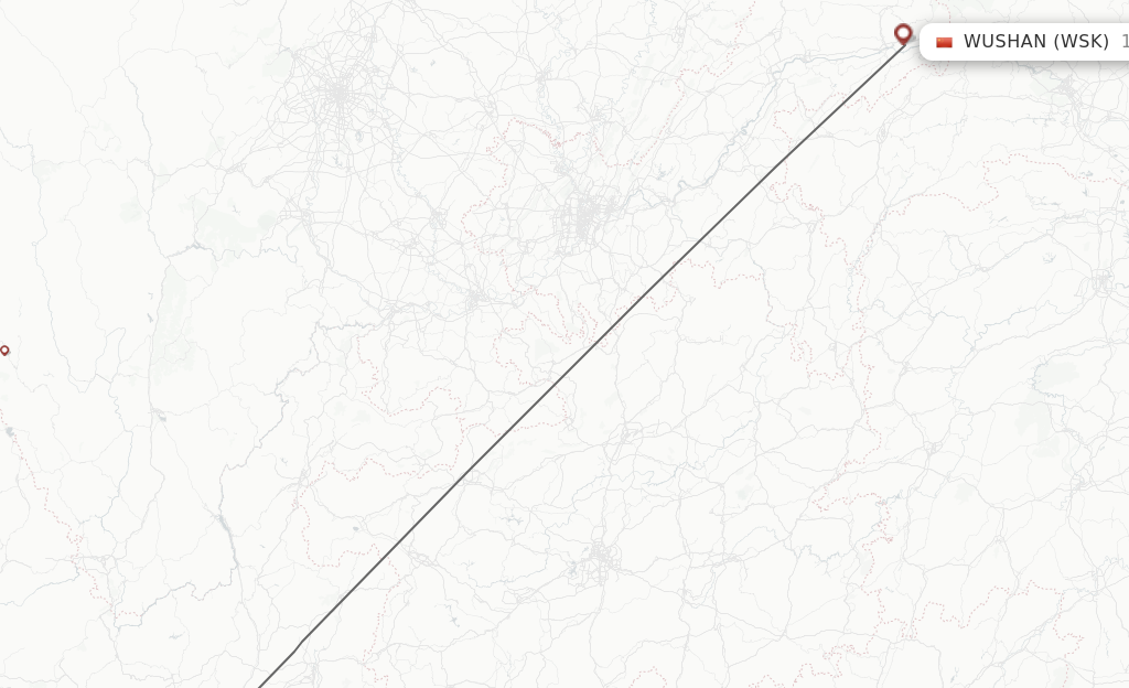 Flights from Kunming to Wushan route map
