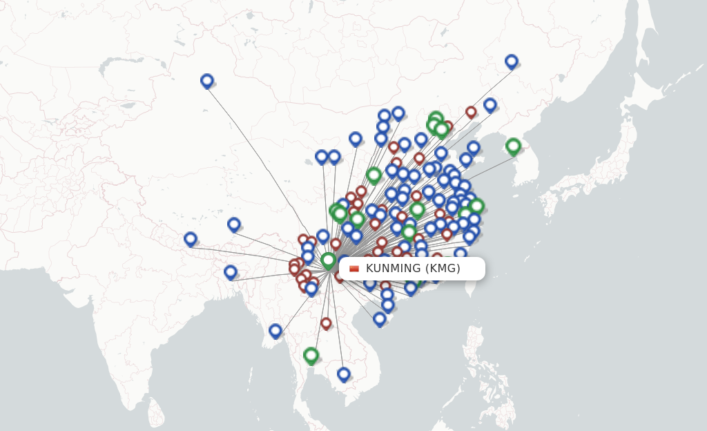 Flights from Kunming to Nanjing route map