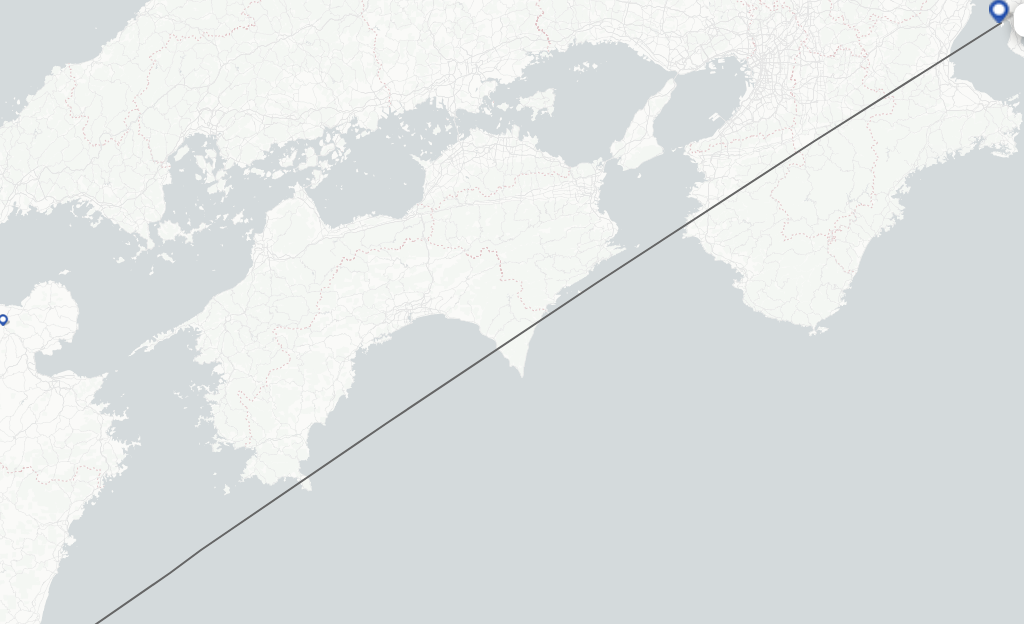 Flights from Miyazaki to Nagoya route map