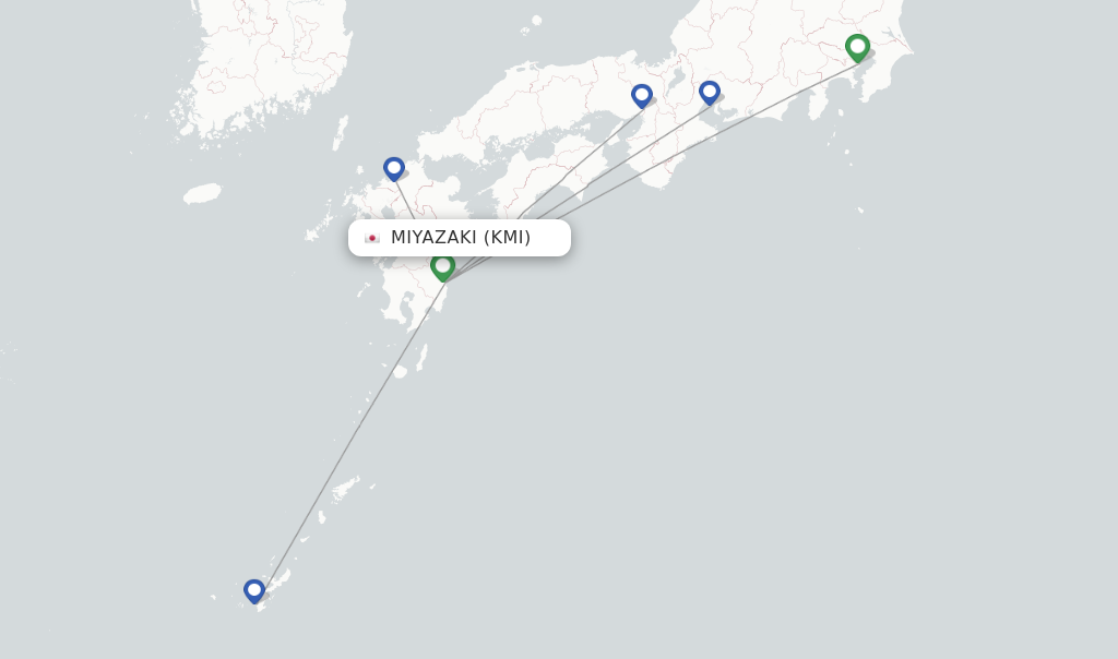Route map with flights from Miyazaki with ANA