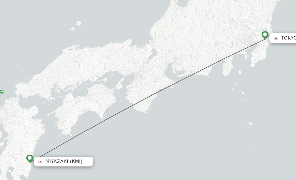 Flights from Miyazaki to Tokyo route map