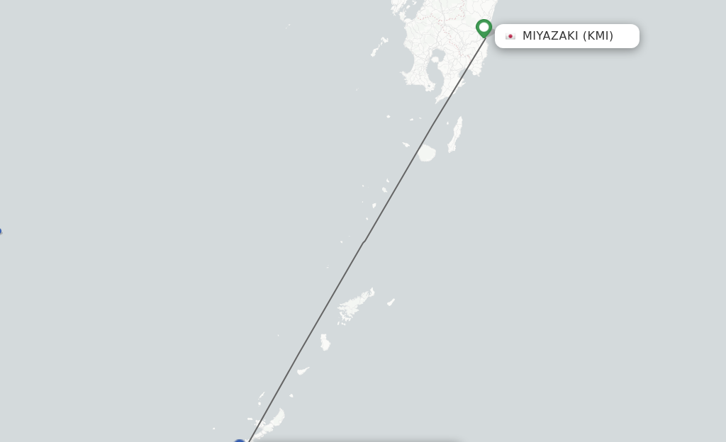 Flights from Miyazaki to Okinawa route map