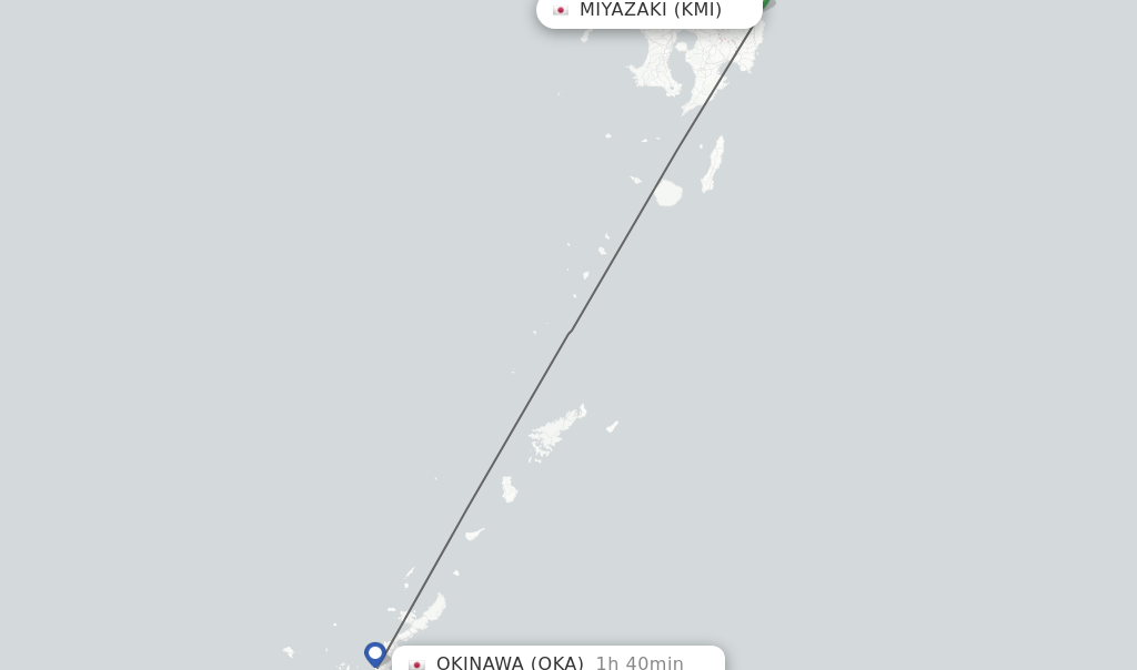 Flights from Miyazaki to Okinawa route map