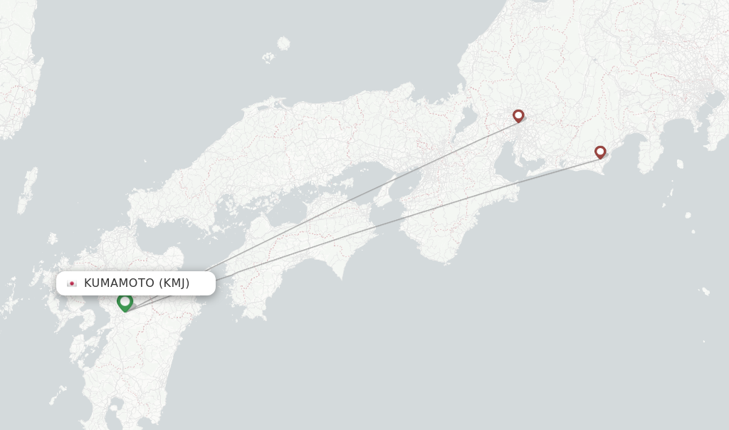Route map with flights from Kumamoto with Fuji Dream Airlines