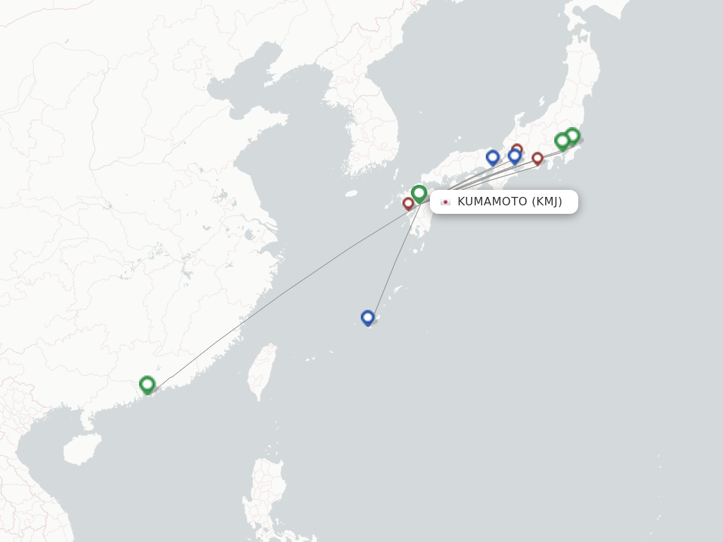 Flights from Kumamoto to Osaka route map