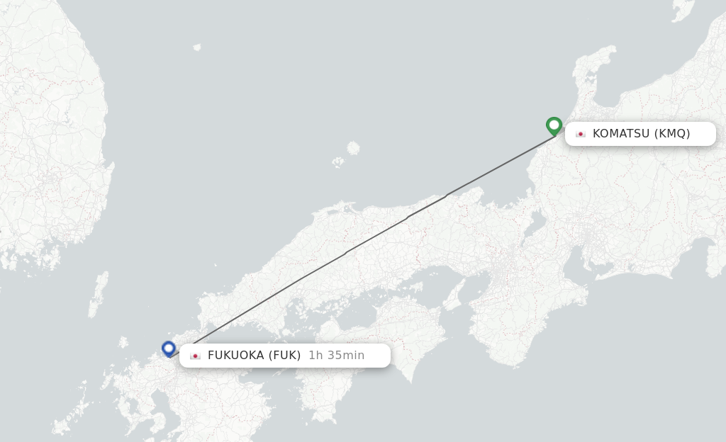 Flights from Komatsu to Fukuoka route map