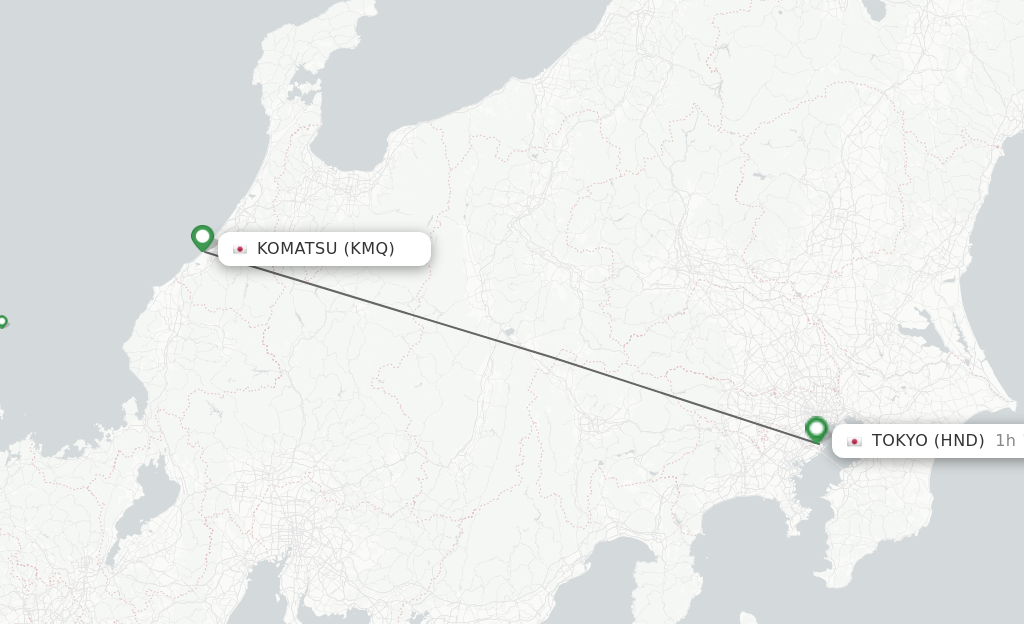 Flights from Komatsu to Tokyo route map
