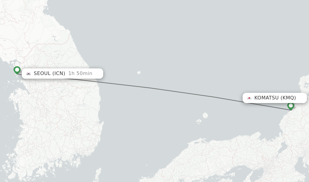 Flights from Komatsu to Seoul route map
