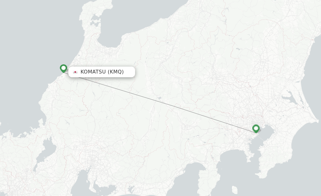 Route map with flights from Komatsu with JAL
