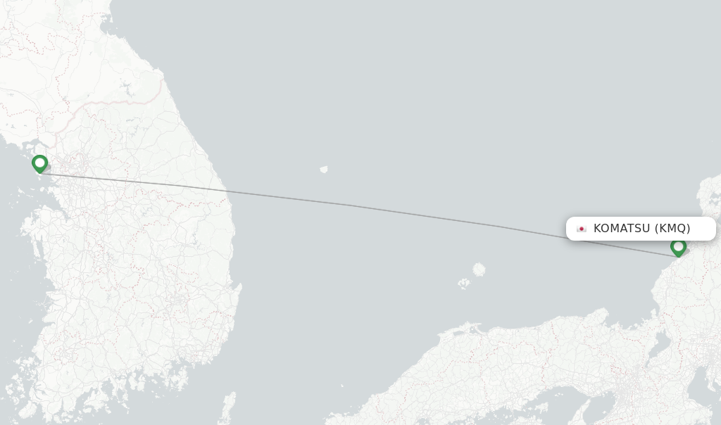 Route map with flights from Komatsu with Korean Air