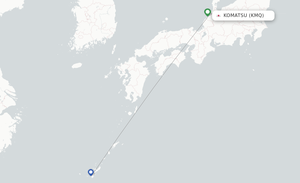 Route map with flights from Komatsu with Japan Transocean Air