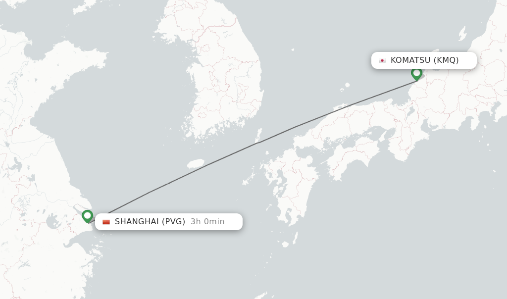 Flights from Komatsu to Shanghai route map