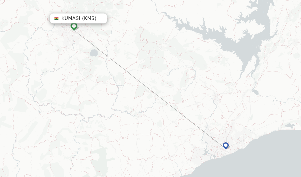 Route map with flights from Kumasi with AWA