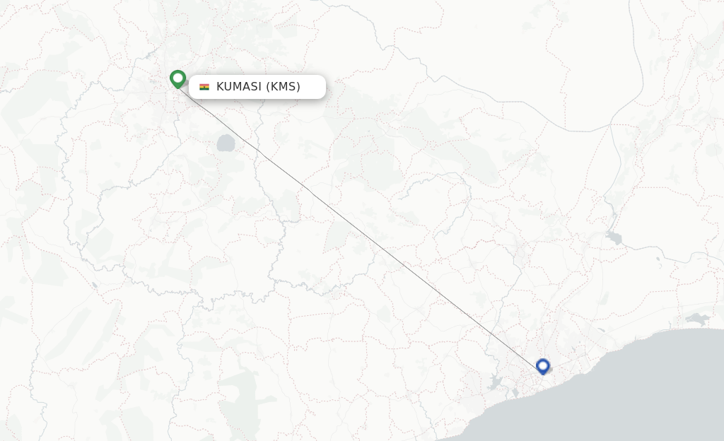 Route map with flights from Kumasi with Passion Air